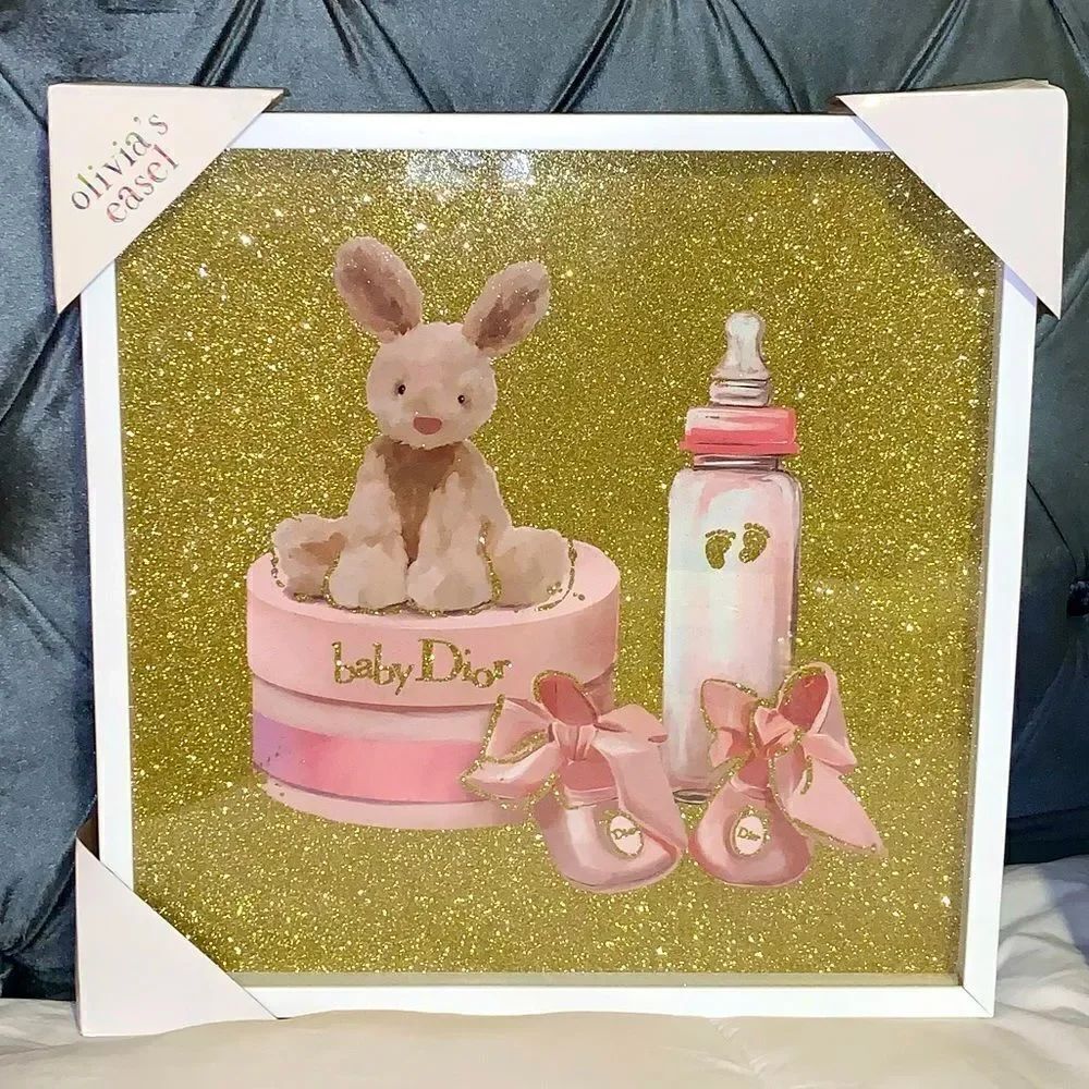 Baby Dior blush pink & gold glitter wall art